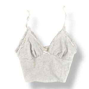 Bozzolo Light Gray Ribbon V-Neck Cami Top Spaghetti Strap Tank Small Lolita